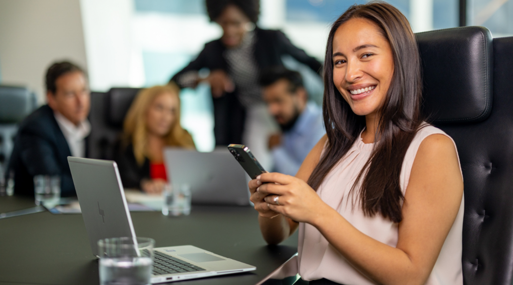 Woman on phone at the Brisbane Business Bub