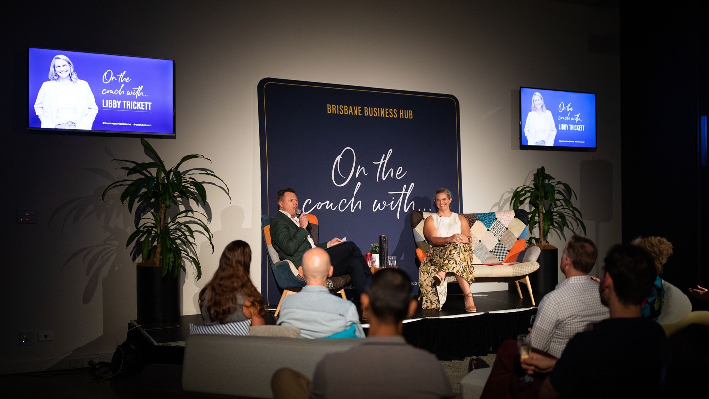 Libby Trickett on the couch at Brisbane Business Hub